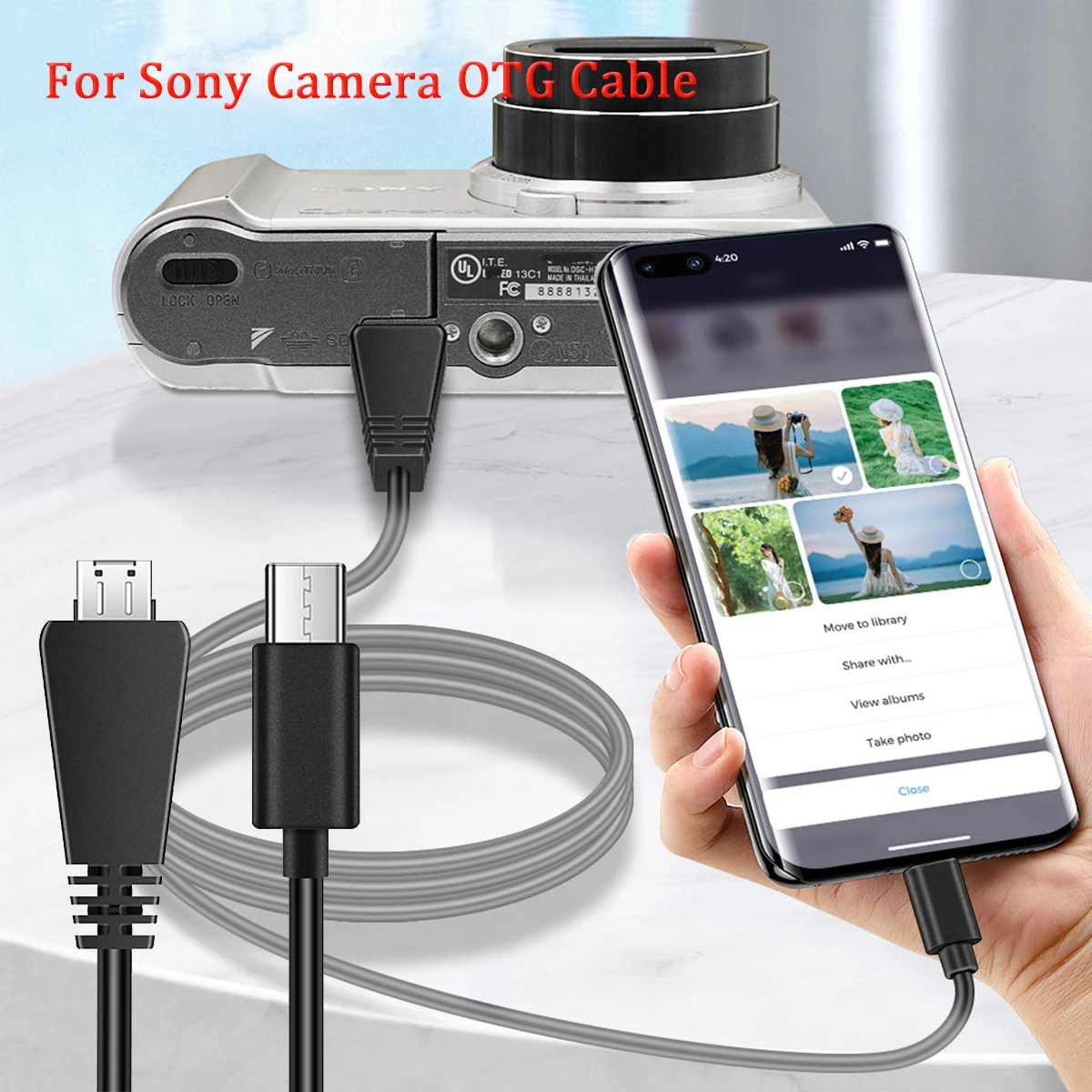 for SONY Cameras to Android Phone Type C OTG Cable for Sony DSC-WX5,WX7,WX9,WX10,W320,W360,W580,W390,W570,TX5,TX7,TX9,TX10,TX100