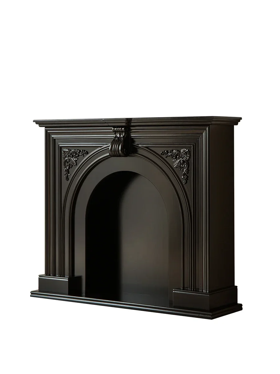 

French retro solid wood black mantel fireplace decorative cabinet porch cabinet living room birdcage simulation fire fireplace