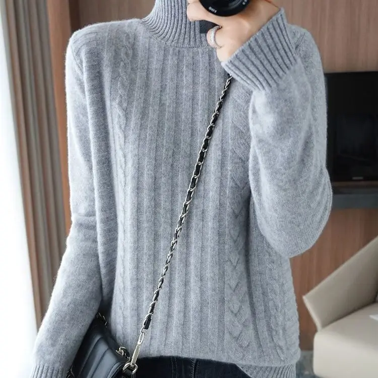 Cashmere pullovers sweater Women\'s winter new thickened warmth loose long sleeve half -neck knitting bottom wool sweater female