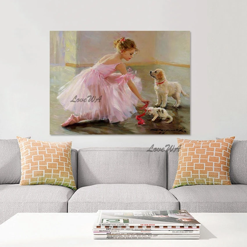 

Ballet Dancing Girl Oil Painting Frameless Beautiful Figure Abstract Picture Animal Canvas Art Wall Cute Dog Cat Hand Drawing