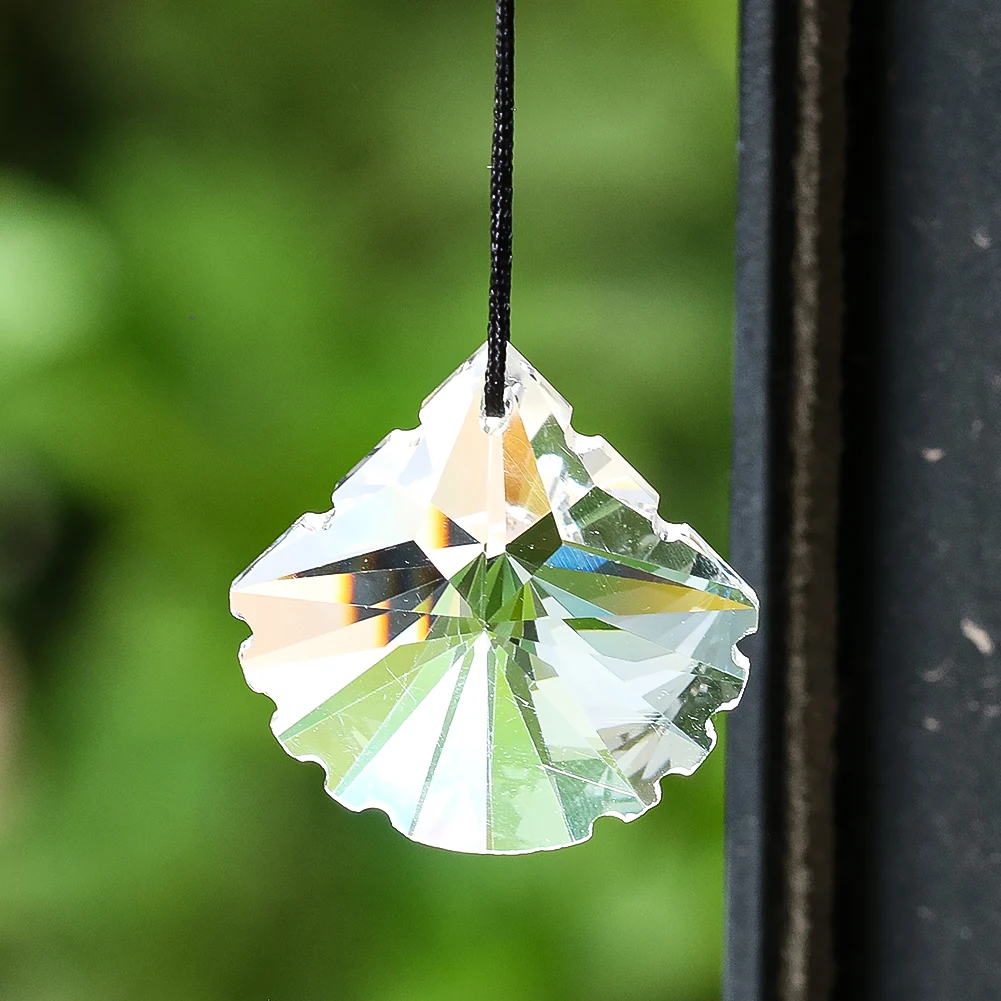 37MM Scallop Maple Leaf Peacock Tail Fan Crystal Pendant Glass Art Prism Faceted DIY Chandelier Crystals Parts Suncatcher