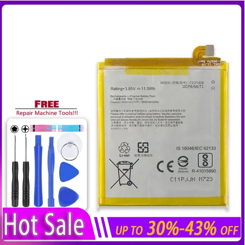 3000mAh /11.5 Wh 3.85V C11P1616 Replacement Battery for ASUS A006 V520KL ZenFone V Li-polymer Batteries + Repair Tools Kit