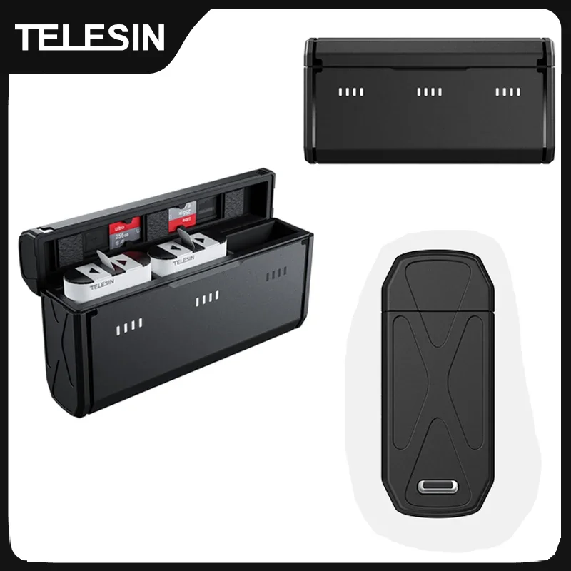 

TELESIN Portable Battery Charger For GoPro Hero 11 10 9 Battery 3 Slots TF Card Battery Storage Charger Box For Gopro 11