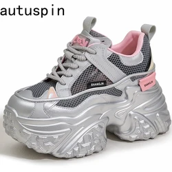 Autuspin New Arrival Ladies Inner Crease Height Sneakers 8cm High Platform Chunky Wedges Air Mesh Women's Vulcanize Shoes Luxury