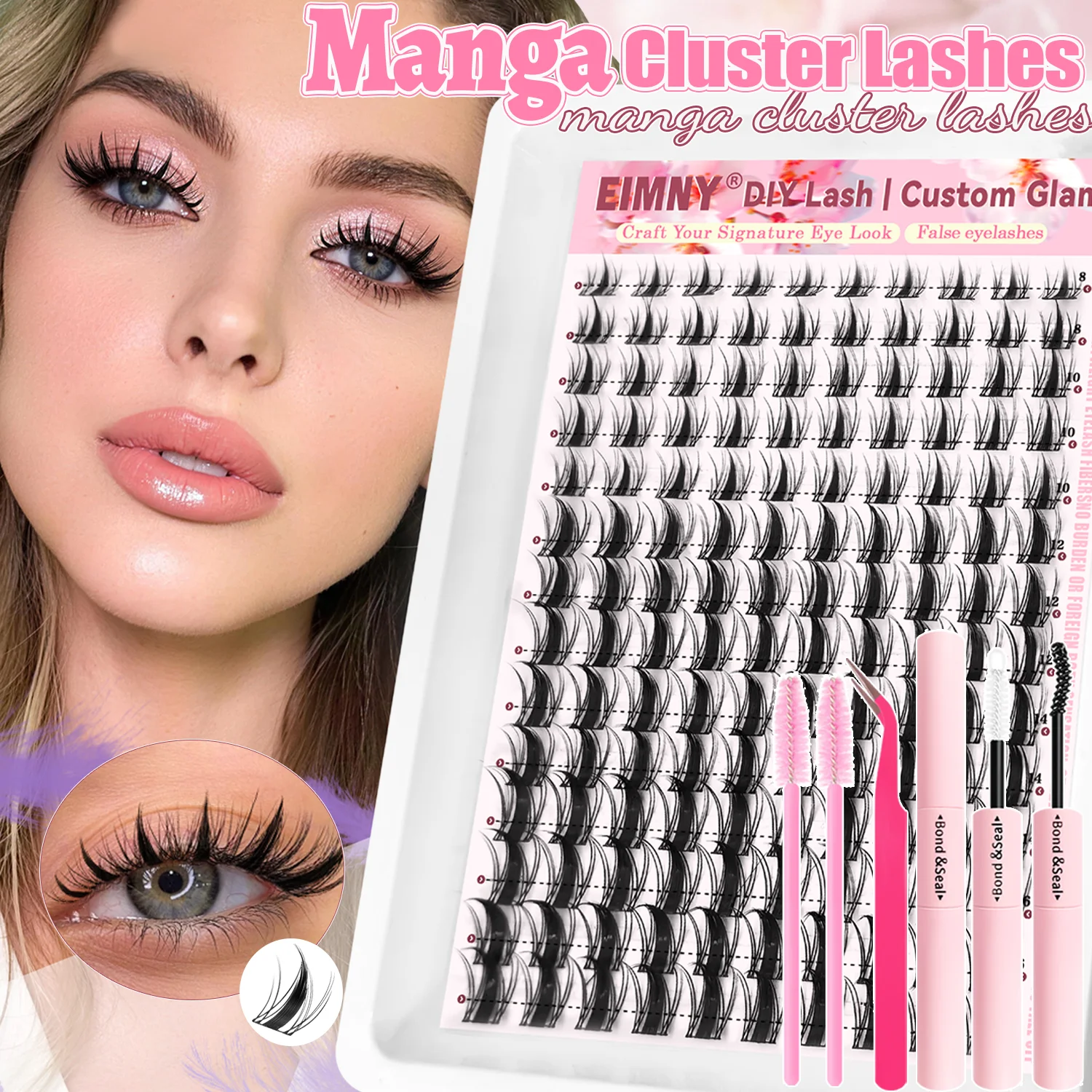 140/164 Stück Feenwimpern-Cluster, Manga-Wimpern-Cluster mit Werkzeugset, C-Curl DIY Spiky Wimpern, Mix 8-16mm Natürliche Anime-Wimpern – Detail 1