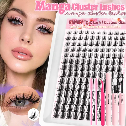 140/164Pcs Fairy Lash Clusters, Manga Eyelash Clusters with Tool Kit, C Curl DIY Spiky Eyelash, Mix 8-16mm Natural Anime Lashes