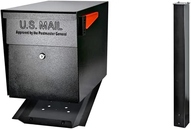 Mail Boss 7106 Curbside Steel Mailbox and 7121 In-Ground Mounting Post, Black