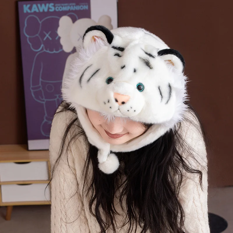 Tiger Hat Soft Stuffed Plush Toys Headwear Winter Warm Hats For Gifts Plushies Animal Doll Cute Tiger Jungle Theme Photo Props