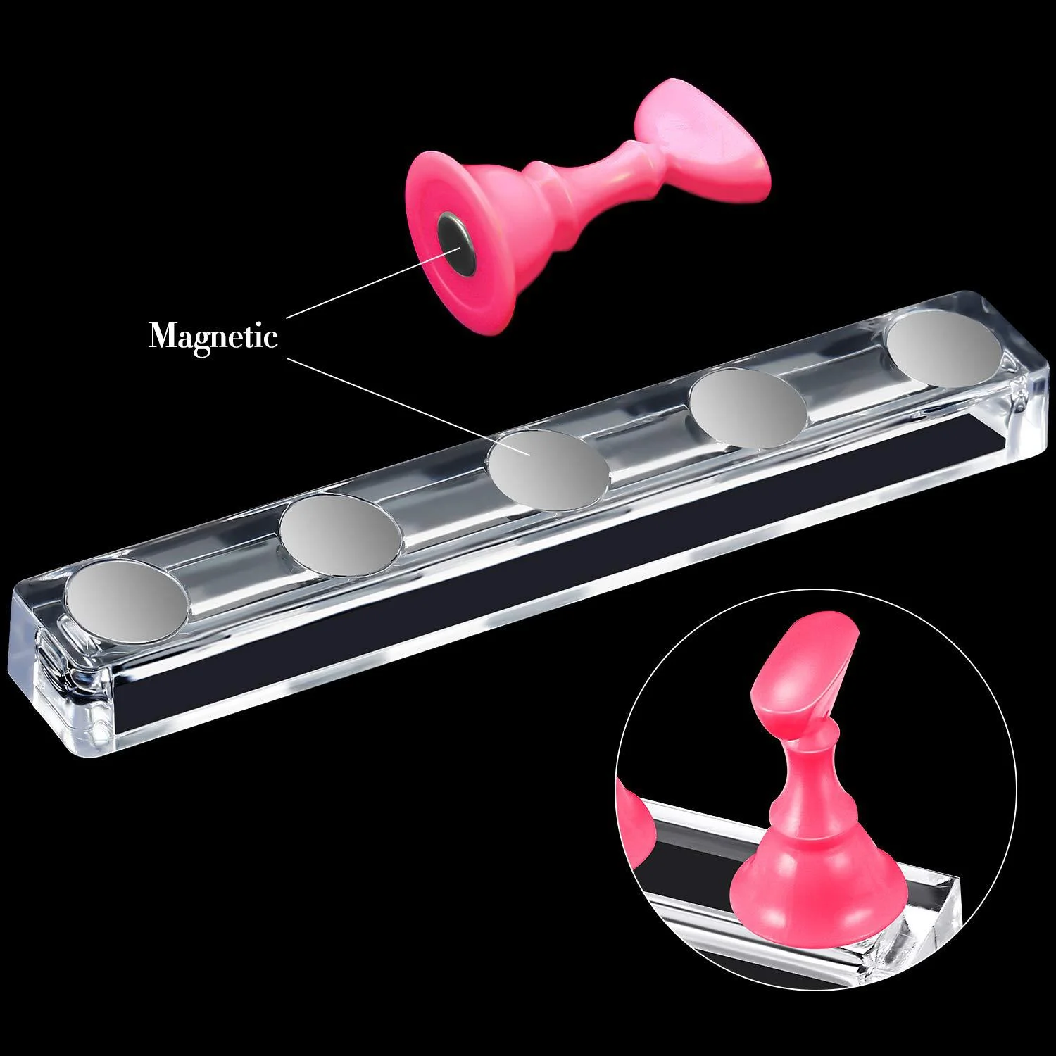 Présentoir à ongles en acrylique, 2 ensembles, presse magnétique sur support de pratique des ongles, support pour peinture à l'ongles avec 96 mastic adhésif