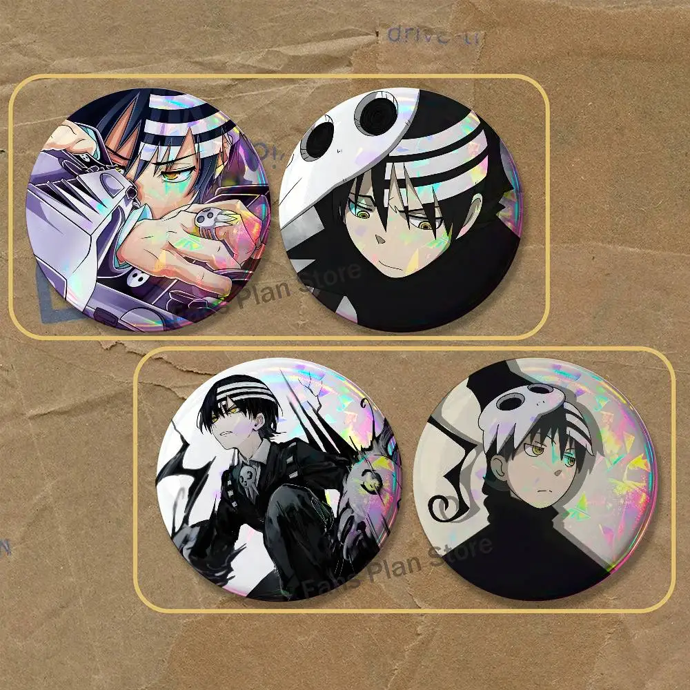 S-Soul Death Kids 2-piece Set Enamel Pins Cartoon Anime Badge Fashion Jewelry Accessories Round Snap-in Brooch On Backpack