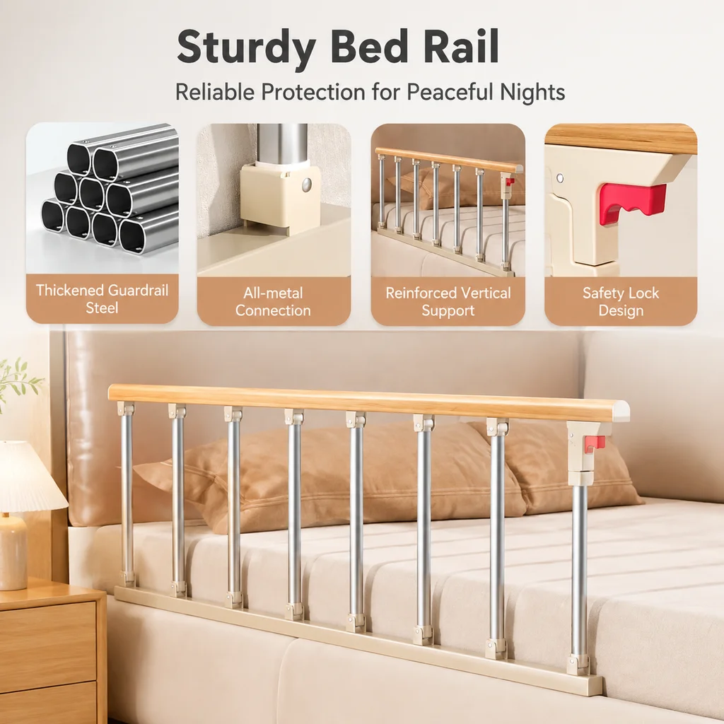 Elderly Bedside Safety Rail Single-Side Bed Guard Senior Anti-Fall Barrier Home Bed Assist Handle