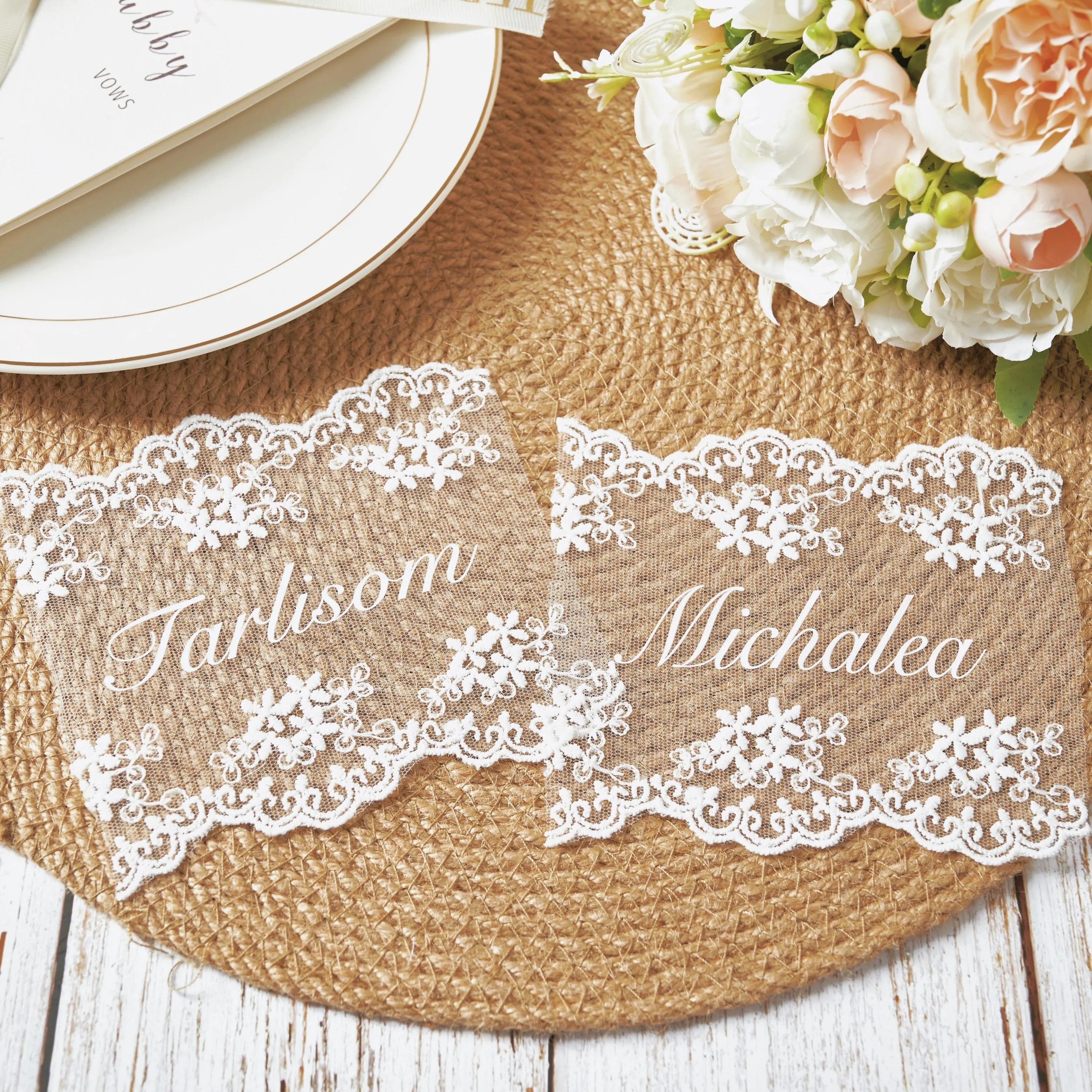 Personalized Lace Place Cards Personalised Wedding Name Cards Vintage Table Settings Custom Wedding Decor Keepsake - view 6
