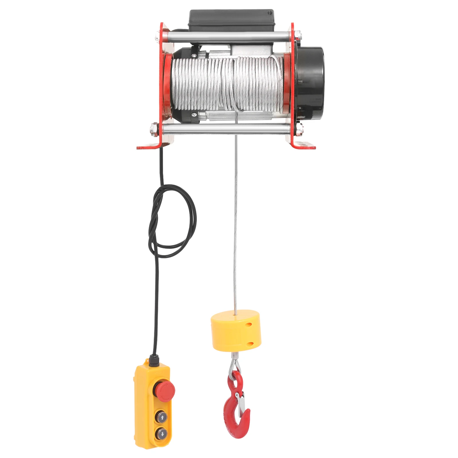 Red 110V/ 60Hz 400kg/ 881lbs Electric Hoist Winch with Wired Control, 881LBS Electric Hoist with Long Steel Wire Rope