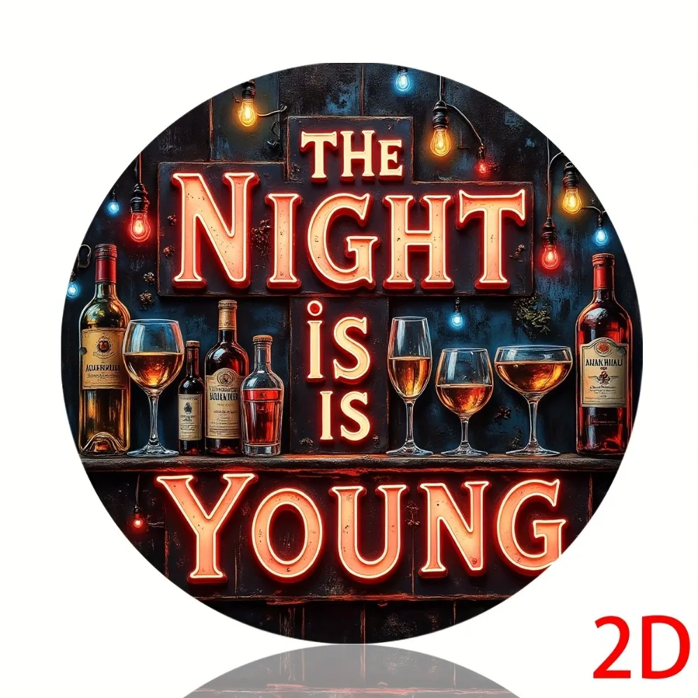 Round Metal Tin Sign Pool Billiard 8 Ball Fake Neon Print Wall Decor, Non LED 2D Flat Metal Plaque For Game Room Bar Pool Hall