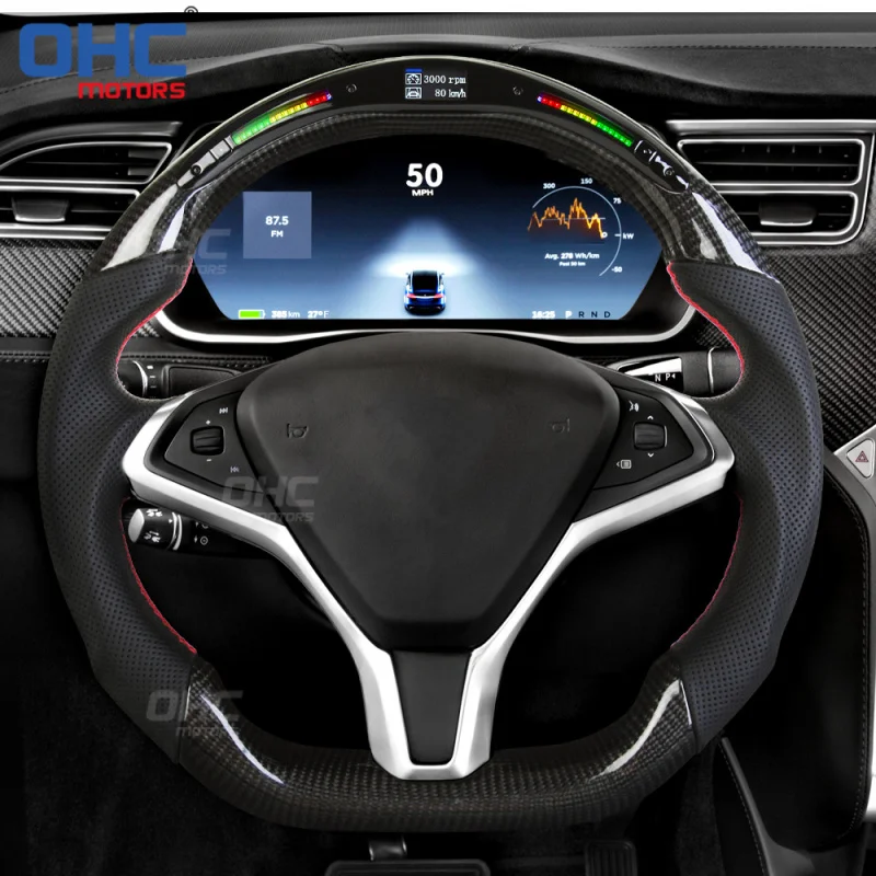 For Tesla Model X/S LED carbon fiber car steering wheel modified titanium