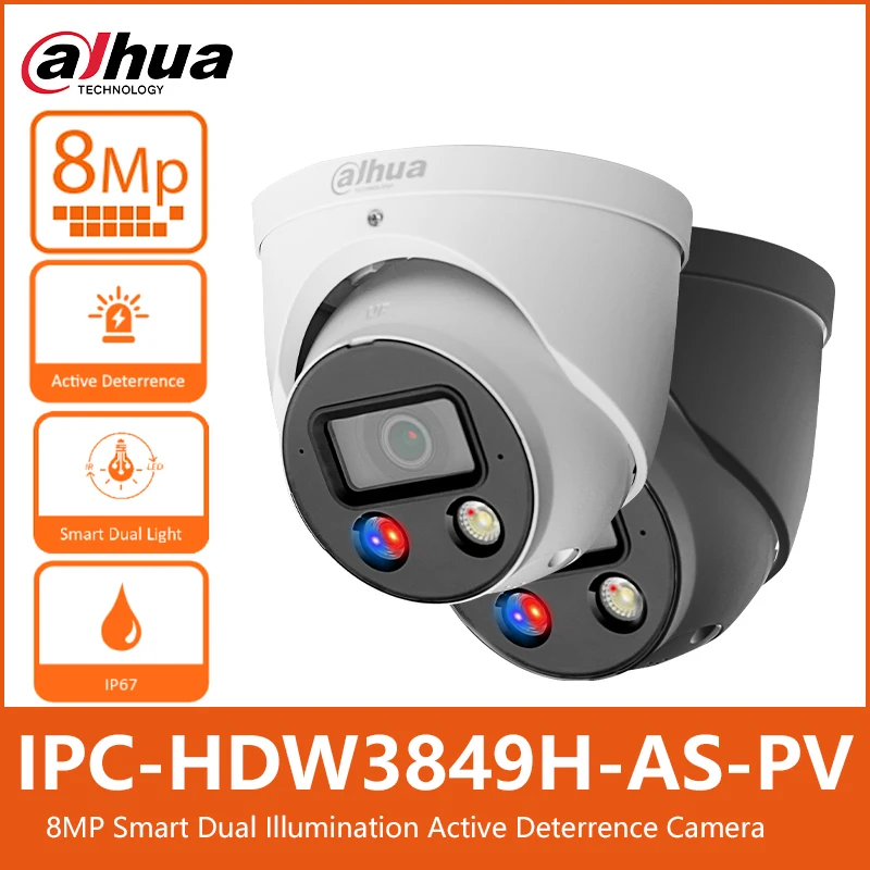 Dahua IPC-HDW3849H-AS-PV 4K 8MP Smart Dual Illumination Сетевая камера безопасности WizSense с активным сдерживанием глазного яблока Версия S4 S5