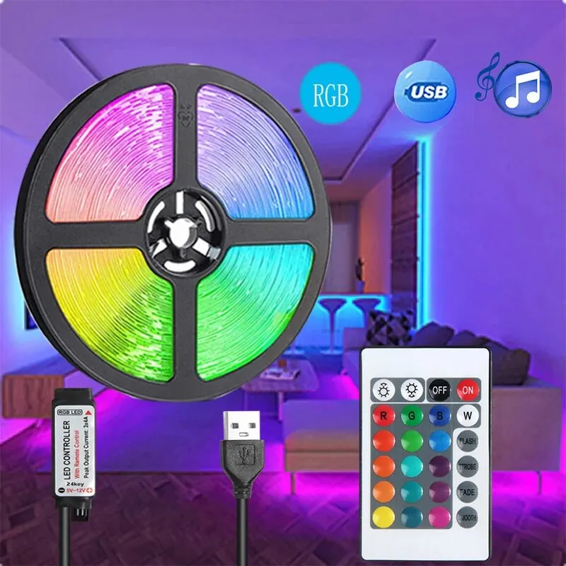 5M 5050 RGB Led Backlight 24Kesy USB Led Light With Living Room Party Decoration Led Light With Bedroom Computer Room Design