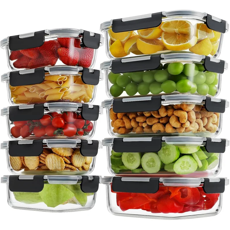 

10Pack Borosilicate Glass Meal Prep Containers Airtight Locking Lids BPA-Free Leak Proof 36oz&14oz Oven Freezer Safe