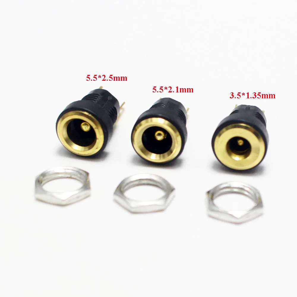 2/5pcs DC-022B Gold 3A 12v for DC Power Supply Jack Socket Female Panel Mount Connector 5.5*2.1mm 3.5*1.35 5.5*2.5 Plug Adaptor