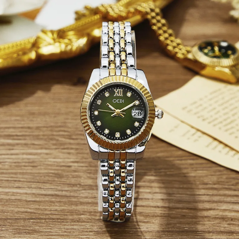 High-end datejust women's watch, light luxury niche calendar steel strap waterproof watch, ladies business quartz watch