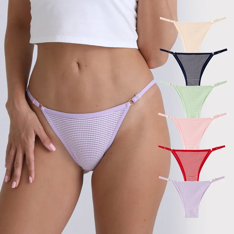 

Women Underwear Adjustable Buckle Thong Comfort Sexy Elastic Striped Seamless Winter Warm G-string Lingerie Panties Women Thong