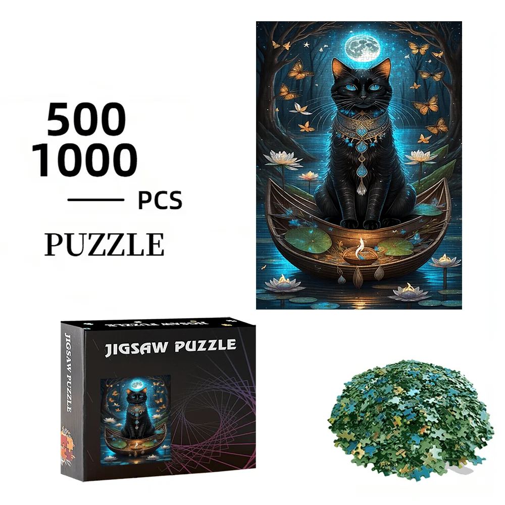 Black Cat, Ship 500 pezzi/1000 pezzi Gioco puzzle - Regali - Gioco interattivo per la famiglia - Puzzle - Decorazione per la casa - Brain Challenge Desi