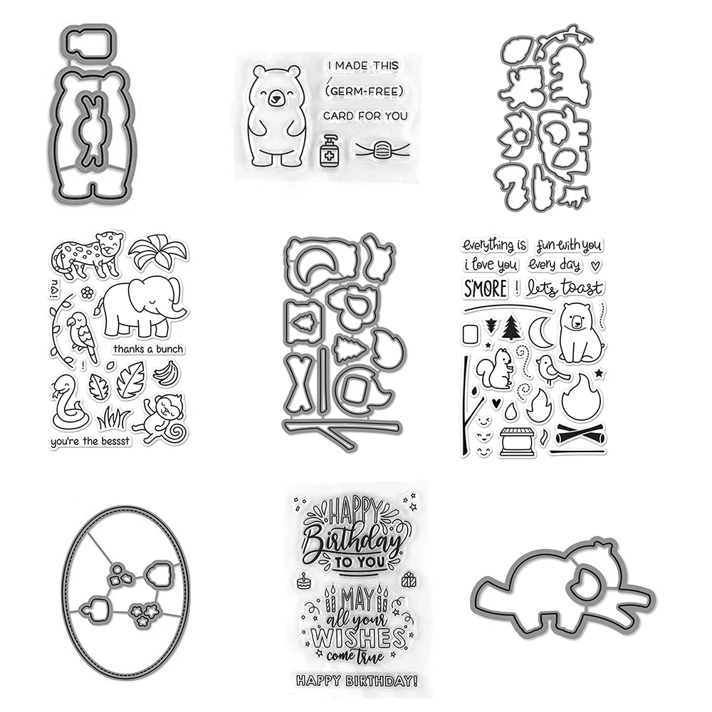 Gemischte Tiermuster-Bündel, klare Stempel und Metall-Stanzformen für DIY-Handwerk, Karten, Fotoalbum, Scrapbooking, Dekoration