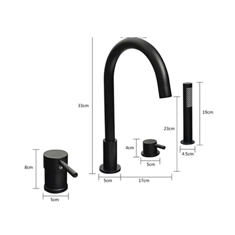 Black Waterfall Bathtub mixer with brass hand shower double function black bath faucet deck mounted bath shower faucet MJ04118H