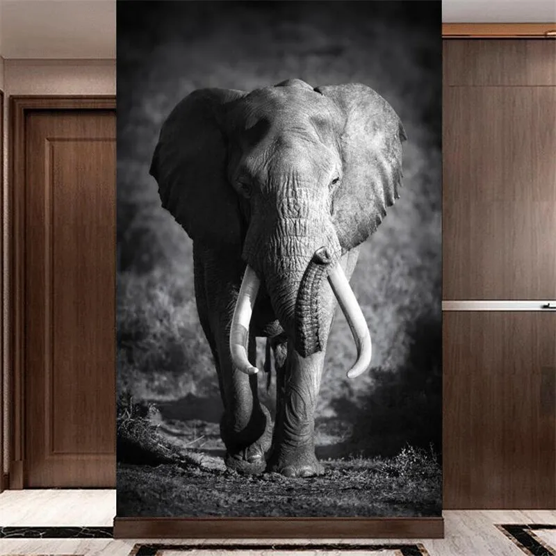 Custom Black and White Elephant Photo Wallpapers for Living Room Bedroom Corridor Entrance Decor Mural 3D Wall Papers Home Decor