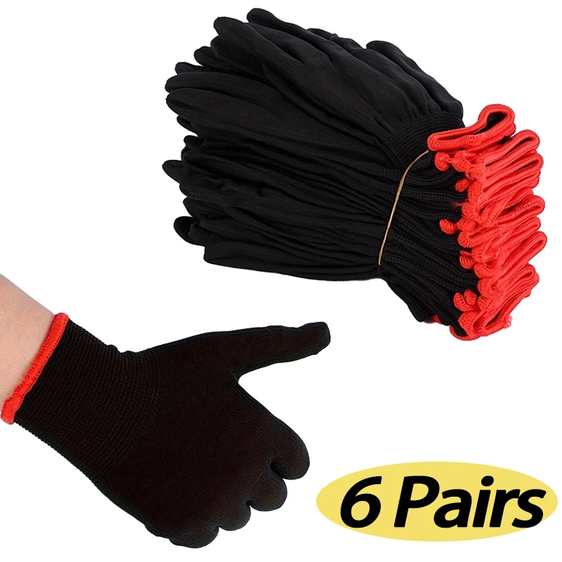 

6 пар нейлоновых садовых рабочих перчаток без полиуретанового покрытия и силикона, не водонепроницаемых, прочных для раскопок и посадки
