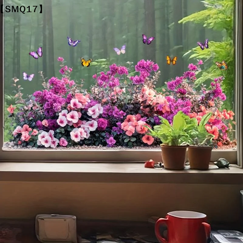 Colorful Wildflower Static Glass Window Stickers Removable Bedroom Living Room Home Decor【SMQ】