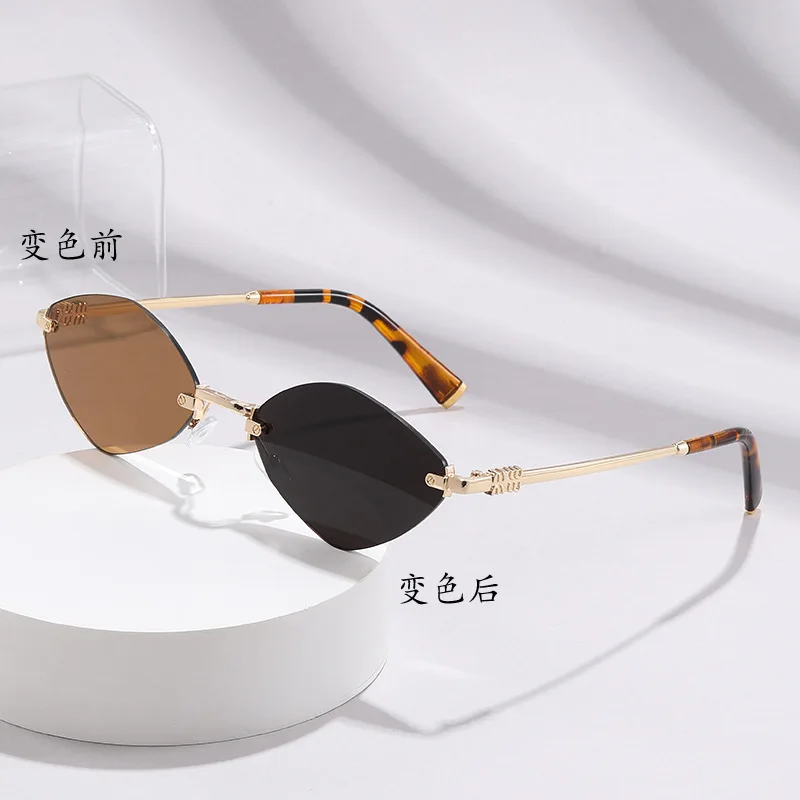 

2026 Rimless Polygon Sunglasses Gradient Lens Metal Shades Luxury Retro Diamond UV400 Unisex Fashion Eyewear