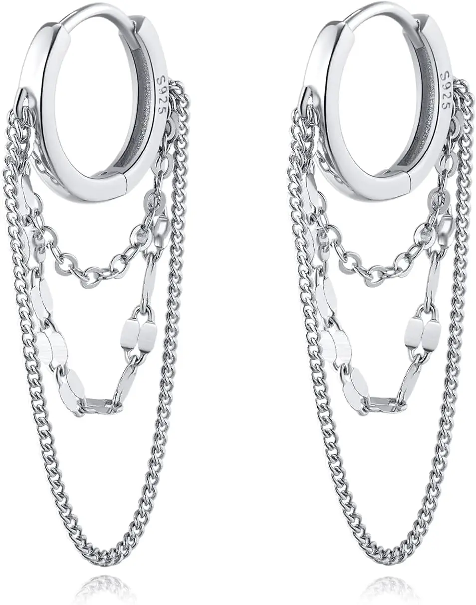 

925 Sterling Silver Hoop Earrings Chain for Women Teen Dangle Earrings Huggie Earrings Tassel Drop Earrings
