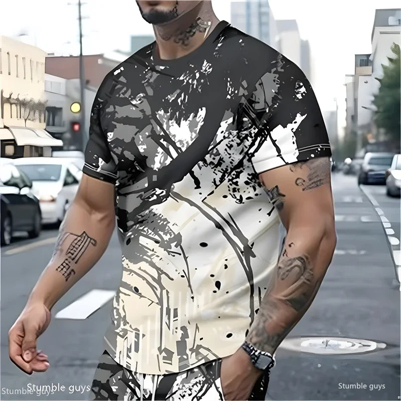 Herren Mode Street-Style T-Shirt Sommer Anime-Print Locker Kurzarm Leicht Bequem Übergroßes Jersey