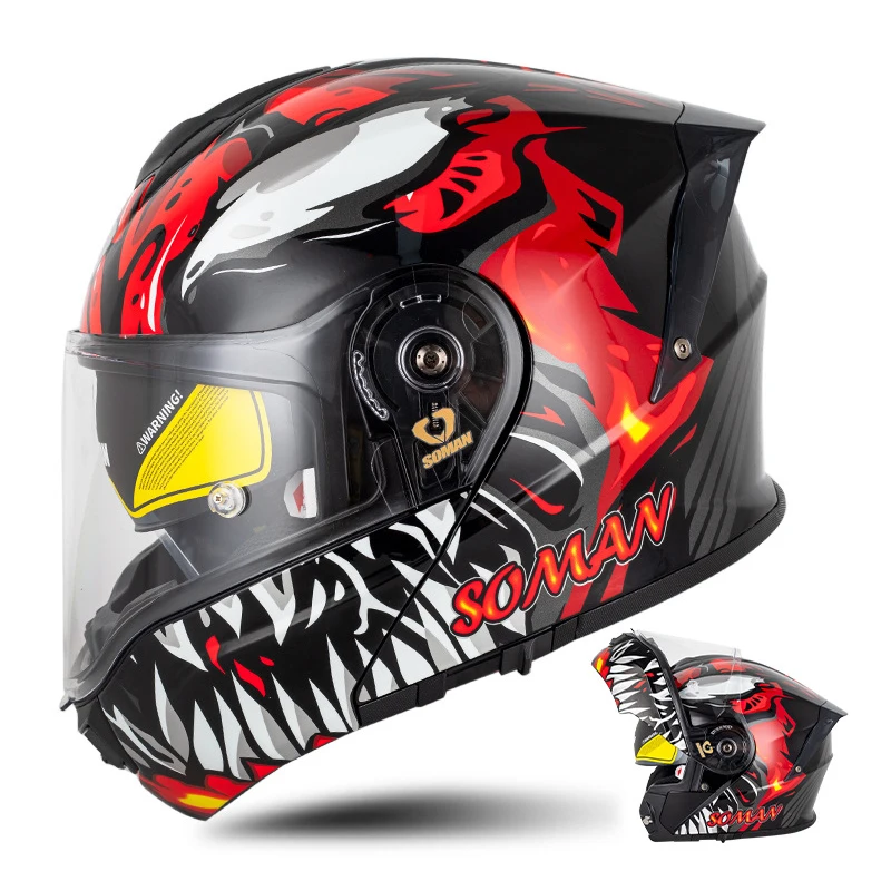 Full Face Helmet with Double Visor Flip Up Motocross Helmet Men's Motorcycle Helmet DOT Approved Four Seasons Universal