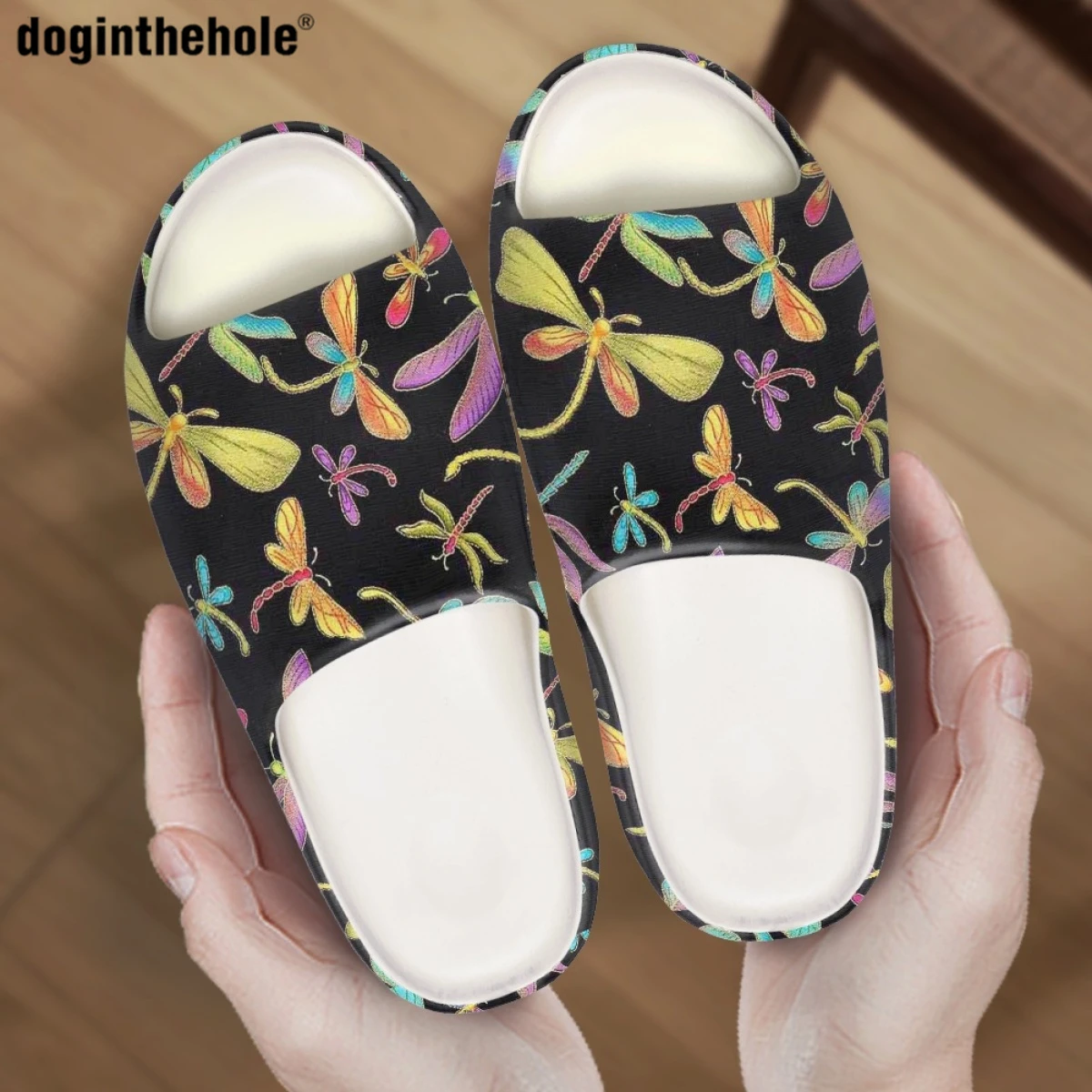 Doginthehole Fashion Dragonfly Pattern Print Women Summer Slippers Home Non-slip EVA Light Coconut Slippers Couple Beach Sandals