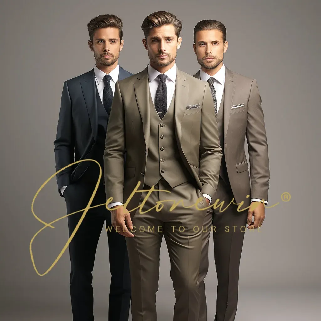 

2024 Slim Fit Men Suits 3 Pieces Tuxedos Terno Masculino Blazer Sets Groom Wedding Prom Costume Homme Suits For Men