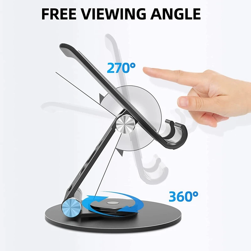 조정 가능한 태블릿 스탠드, 360 ° 회전 베이스, 알루미늄 합금 데스크탑 스탠드, 4-13 인치 태블릿용