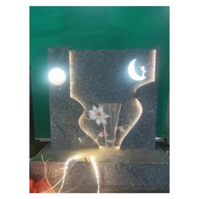 LED Lighted Stone Fountain Grey Granite Indoor Waterfall Feature with Illuminated Design for Home Decor