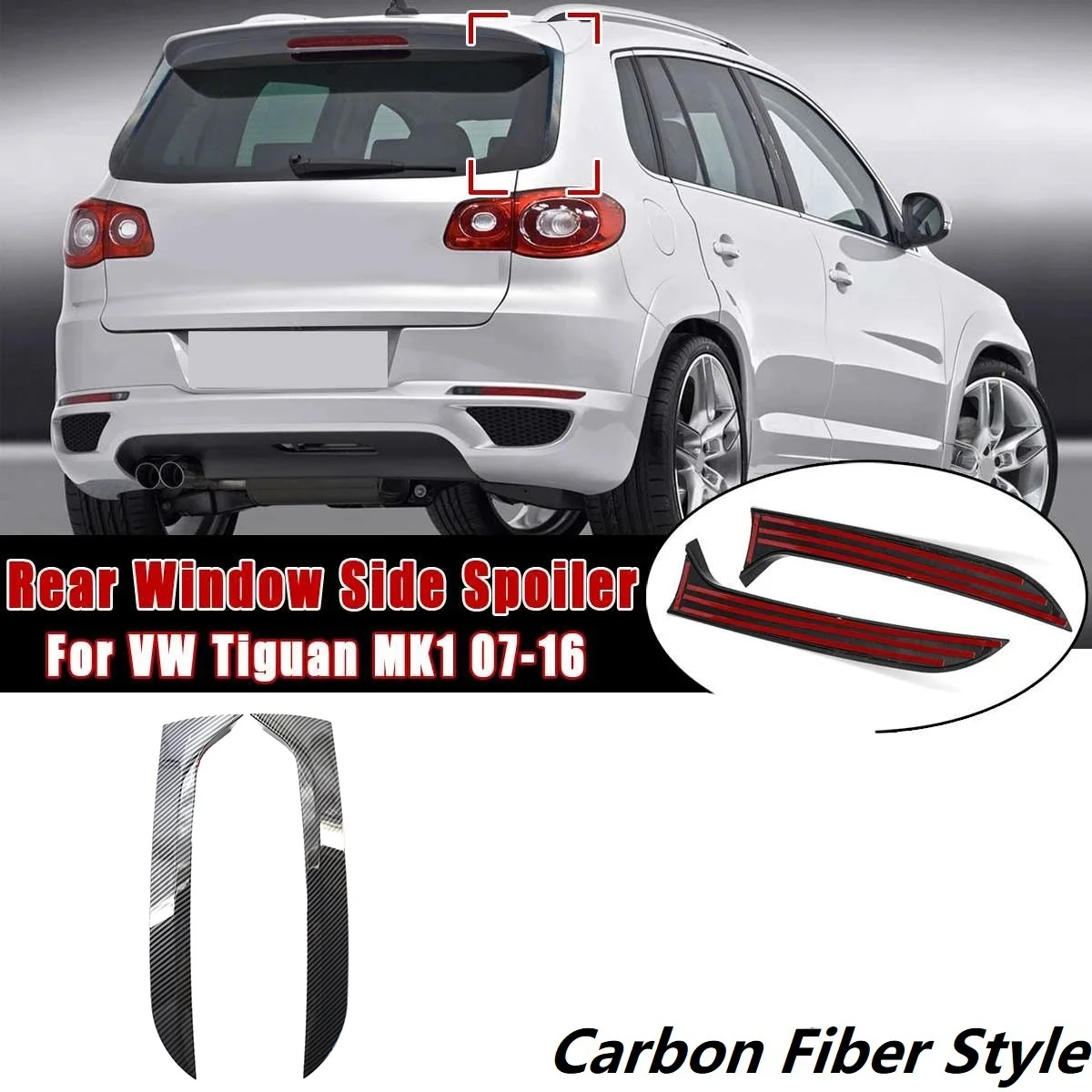 1 Pair Vertical Rear Side Window Canard Spoiler Air Splitter for Tiguan MK1 2007-2016 Carbon Fiber Style