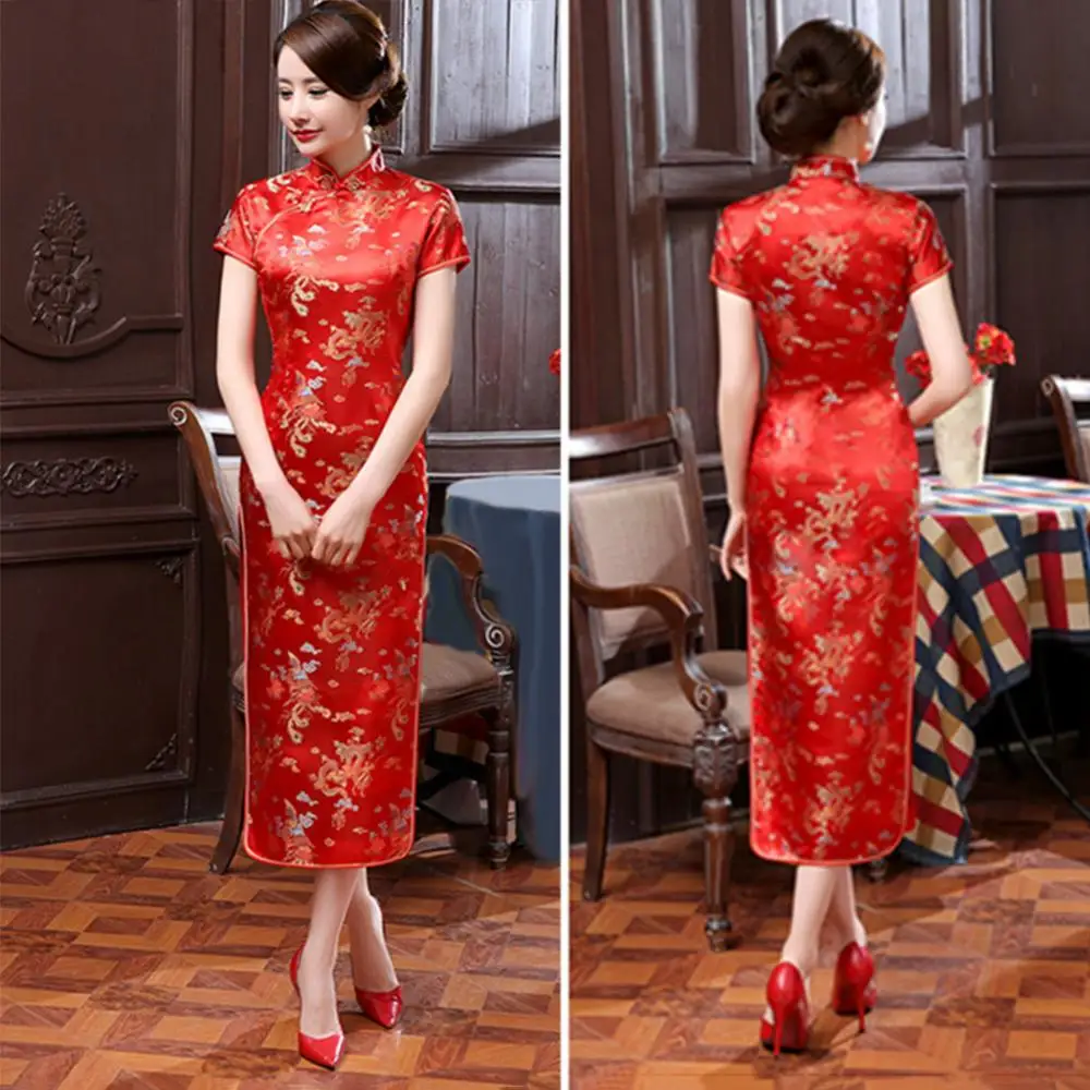 

Traditional Plum Blossom Women Chinese Long Cheongsam Bridesmaid Evening Dress