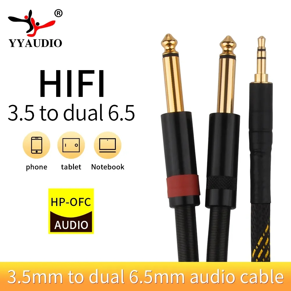 Hifi 3.5mm to Dual 6.5mm Aux Cable Converters Speakers Splitter Audio High Purity Oxygen Free Copper Mixer Cable