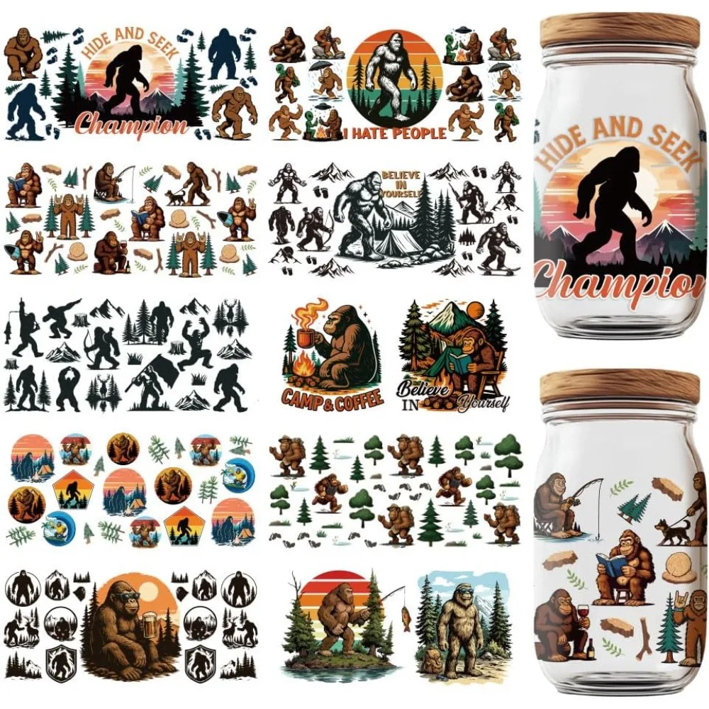 

10 Sheets Gorilla UV DTF Cup Wraps Forest Tree Footprint Camping Cup Wraps Decal Rub on Transfers Waterproof Printing