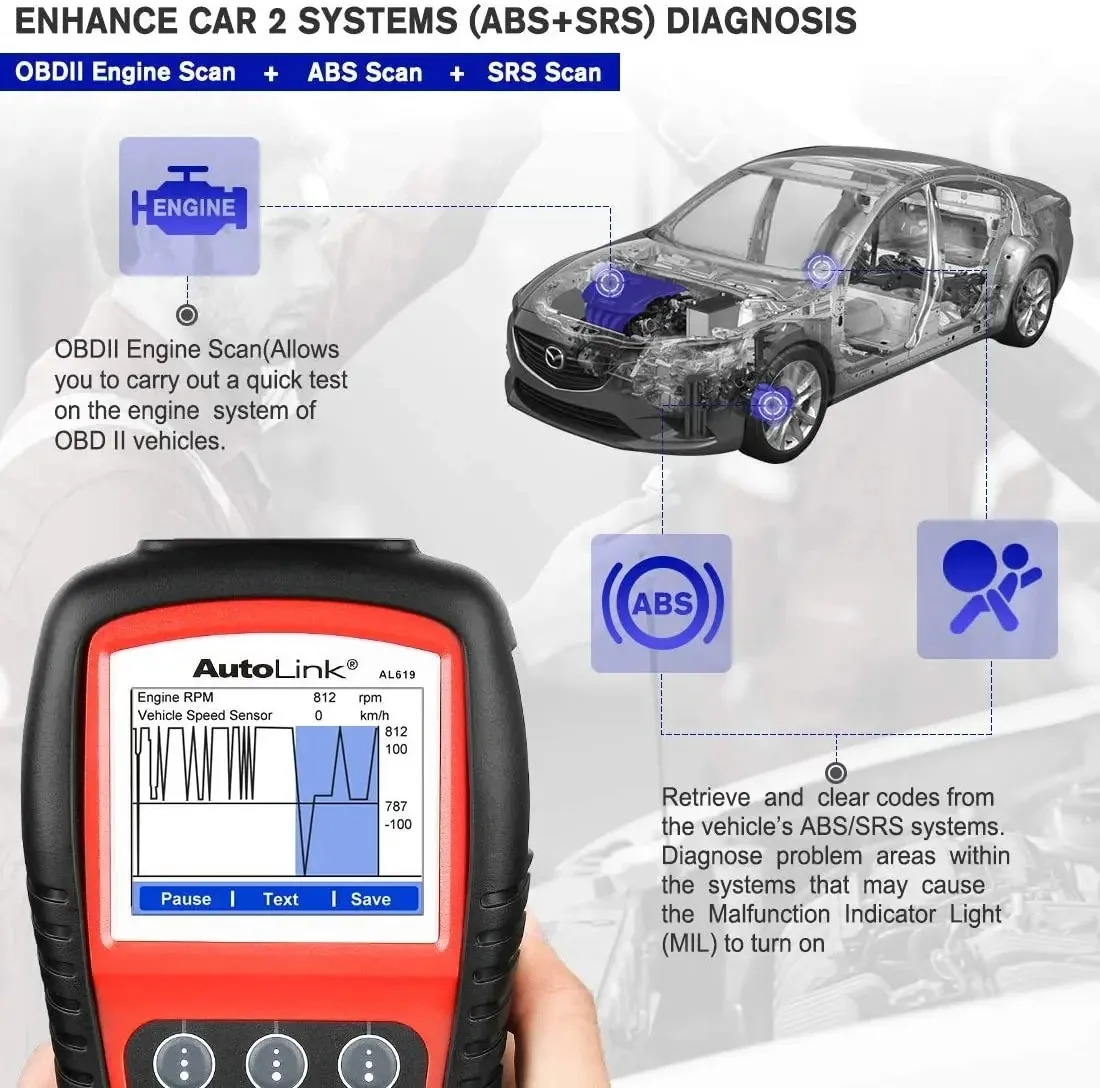 Autel AL619 OBD2 Scanner Car Diagnostic Tool Code Reader Automotriz ABS SRS Automotive 4