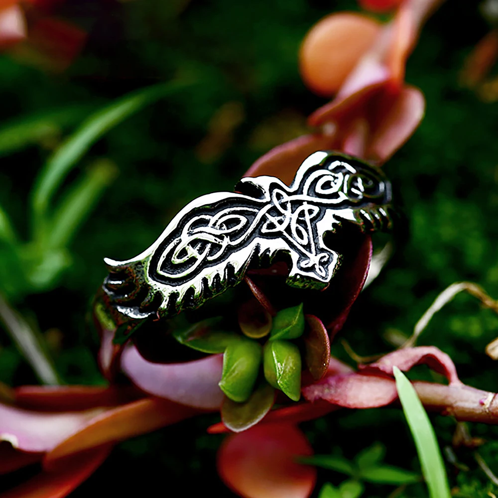 Simple Vintage Nordic Viking Crow Ring For Men Women Punk Stainless Steel Viking Fashion Celtic Knot Ring Amulet Jewelry Gifts