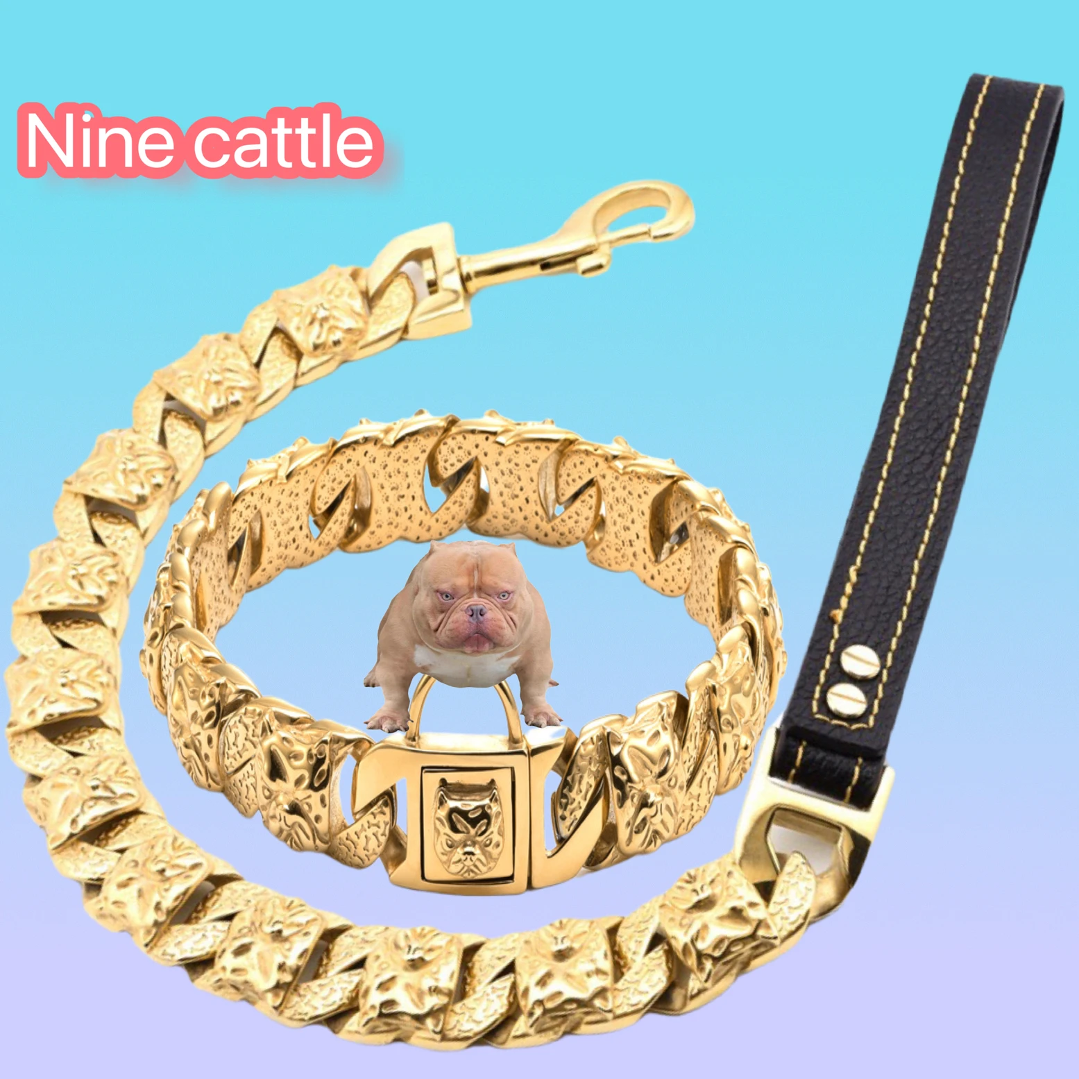 

Bully Dog Collar 32mm Stainless Steel Gold Chain Large Dog Pitbull Bulldog French Necklace Customized Quality Strong Pet Collar