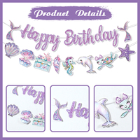 Cartoon Marine animal and Mermaid Tail Happy Birthday Banner Baby Shower Birthday Party Decoration Supplies Girls favor