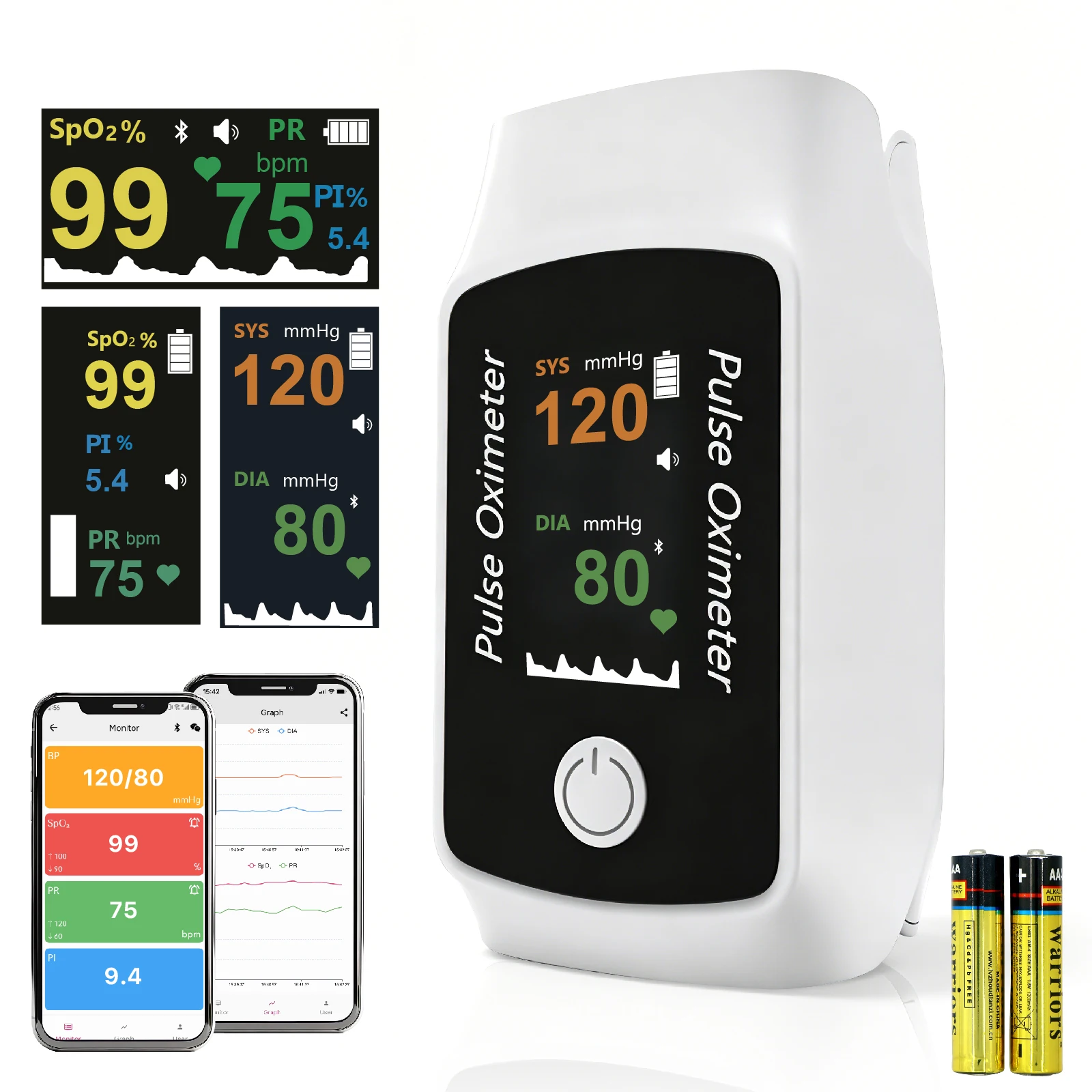 BERRY 2-in-1 Pulse Oximeter with Blood Pressure Trend Multifunctional Health Monitor for Home Use Bluetooth With Free APP