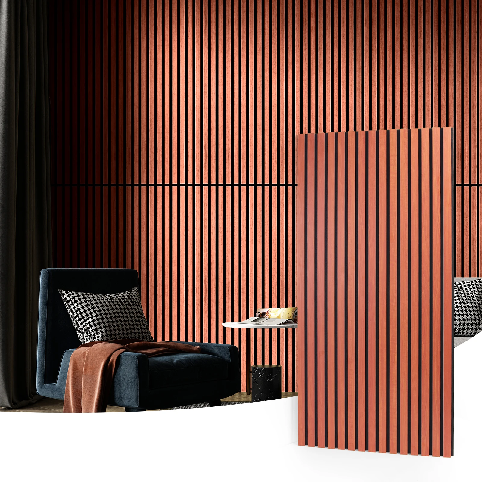 Art3d Akustikplatten mit 4 Holzlatten für Wand und Decke – 3D-gecannelte schallabsorbierende Platte mit Holzoberfläche