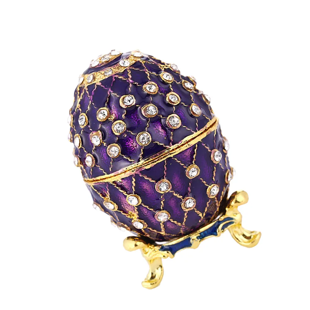 

1Pcs Enamel Egg Shape Jewelry Organizer Small Alloy Rhinestone Jewelry Storage Box Trinket Holder Perfect for Home Shop Women